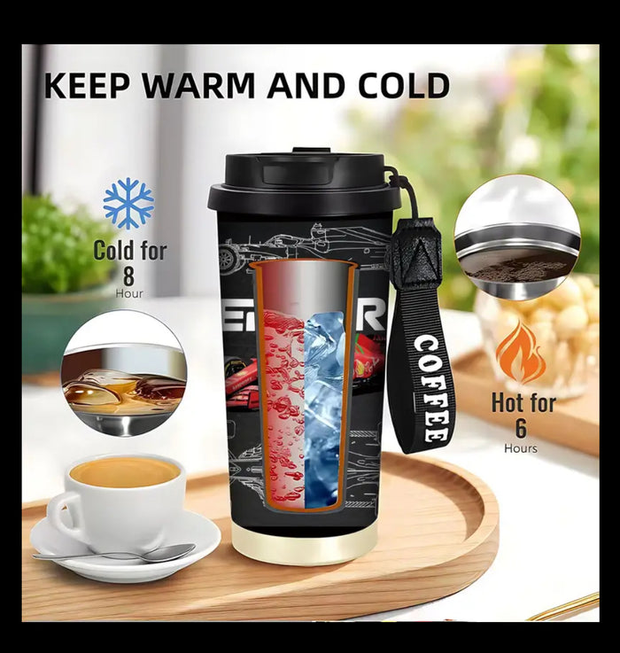 Scuderia Ferrari - Race Water Bottle - Brushed Steel - 1pc 18oz Stainless Steel Travel Mug with Lid