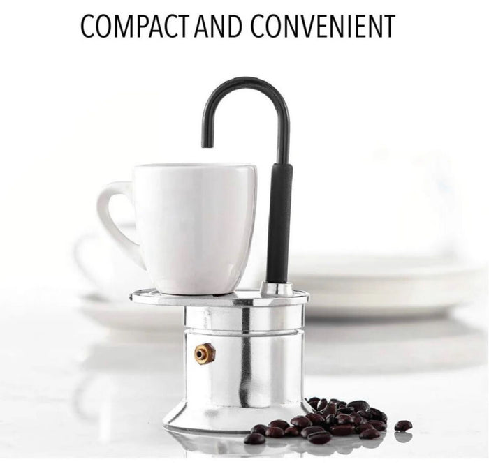 Single Cup Espresso Moka Maker & New Black Vergnano Porcelain Espresso Cup & Saucer