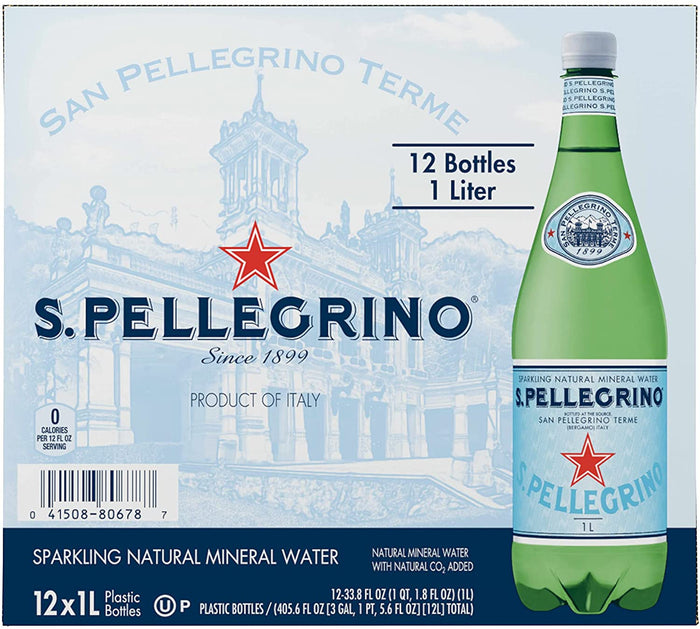 S.Pellegrino Sparkling Natural Mineral Water, 33.8 Fl Oz. (12 Pack Glass)