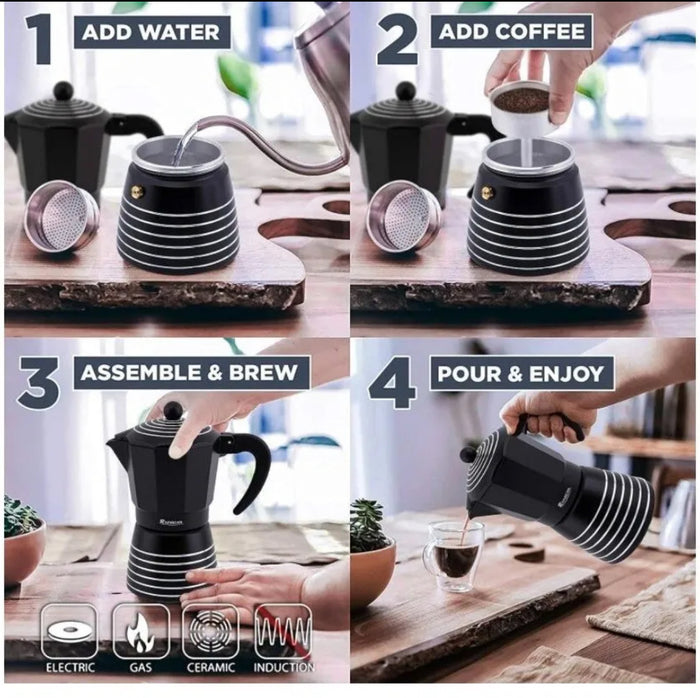 Stovetop Espresso Maker 6 CUP, 12 OZ / 350ML Aluminum Moka Pot Gift Set