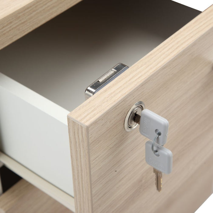 VECTRA mobile pedestal lock and key, light wood edge, silver metal hardware