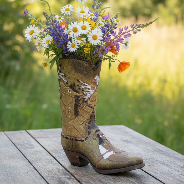 Western Boot Vase Resin Cowboy Boot Planter - Rustic Ranch Style Decor