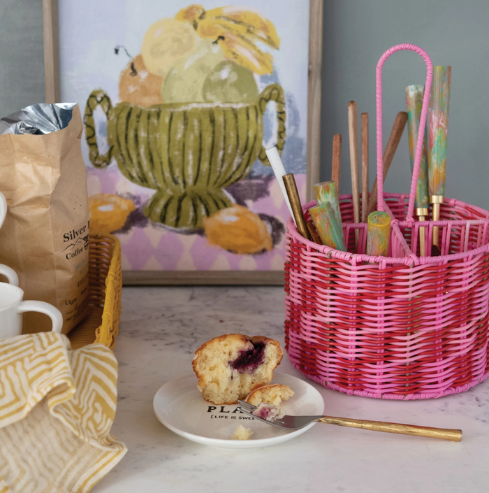 Woven Plastic Caddy, Pink/Red