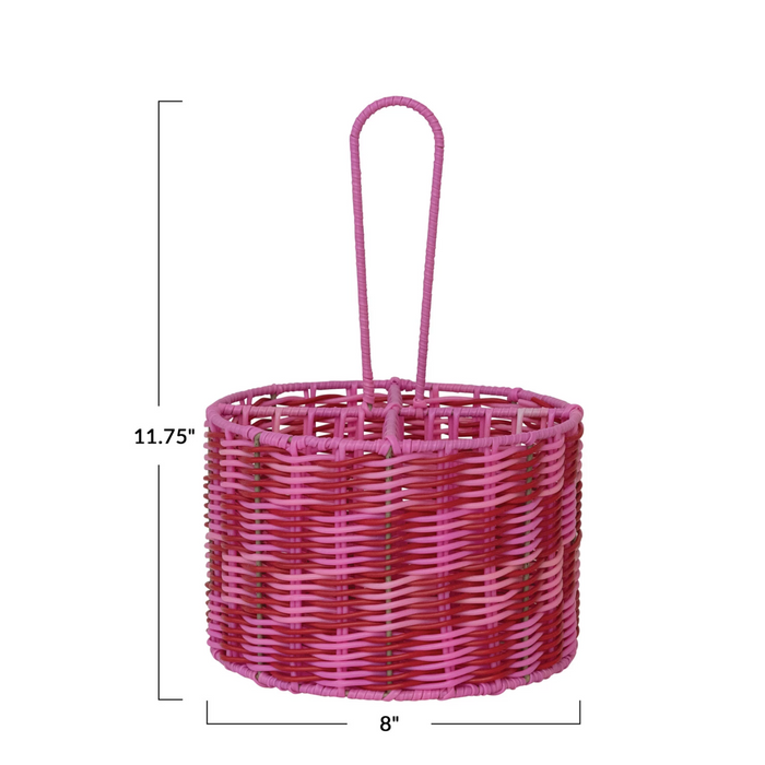 Woven Plastic Caddy, Pink/Red